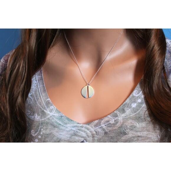 Sterling Silver Circle Pendant Necklace with Long Triangle Cutout - Picture 2 of 3